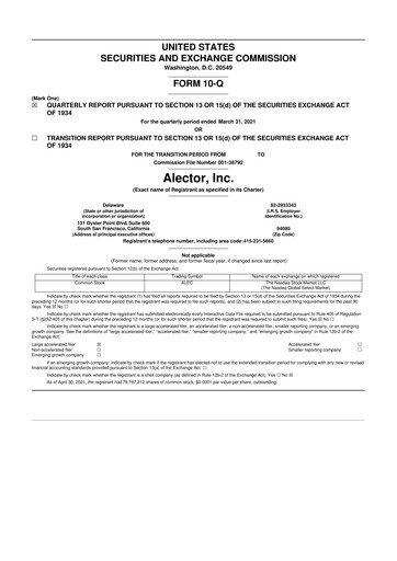 Thumbnail Alector
 10-Q Quarterly Report FY2021 