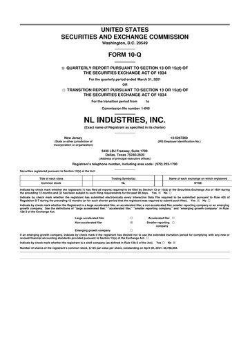 Thumbnail NL Industries 10-Q Quarterly Report FY2021 
