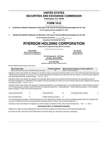 Miniature Ryerson 10-Q Rapport trimestriel  