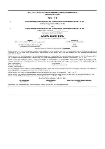 Miniature Amplify Energy
 10-Q Rapport trimestriel 2021 