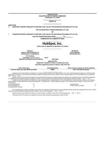 Vorschaubild HubSpot 10-Q Quartalsbericht 2021 
