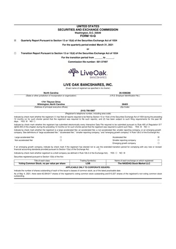 Thumbnail Live Oak Bank
 10-Q Quarterly Report FY2021 