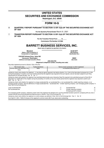 Thumbnail Barrett Business Services 10-Q Quarterly Report FY2021 