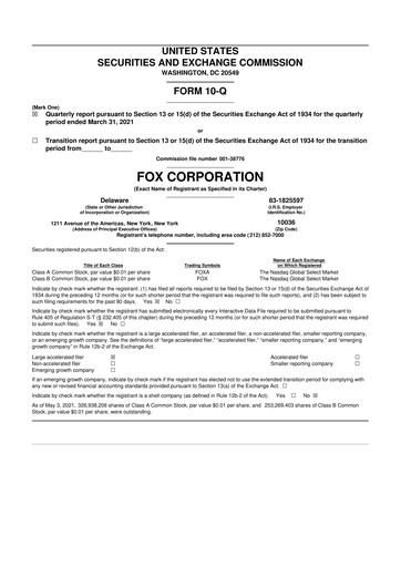 Thumbnail Fox Corporation 10-Q Quarterly Report FY2021 