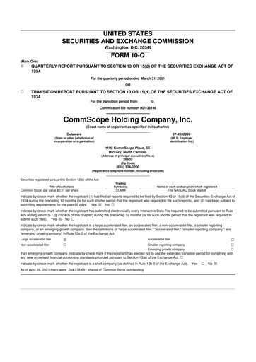 Miniature CommScope
 10-Q Rapport trimestriel 2021 