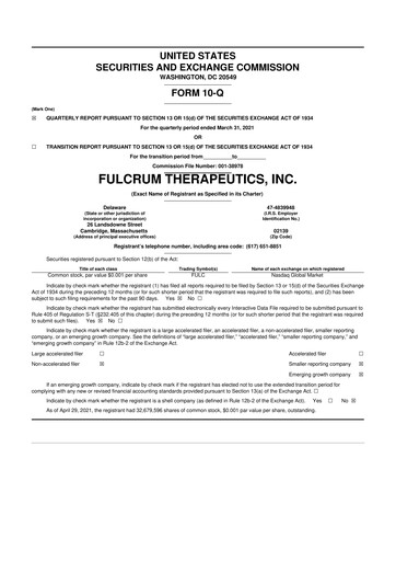 Thumbnail Fulcrum Therapeutics 10-Q Quarterly Report FY2021 