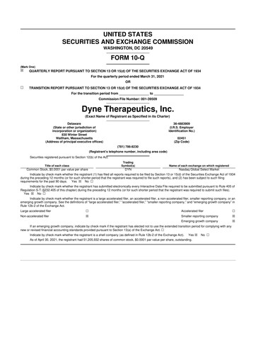 Thumbnail Dyne Therapeutics 10-Q Quarterly Report FY2021 
