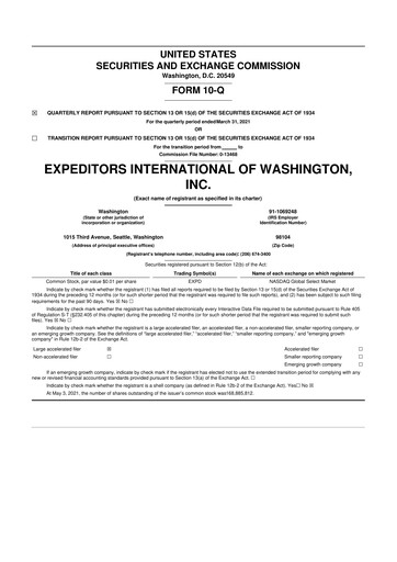 Thumbnail Expeditors International 10-Q Quarterly Report FY2021 