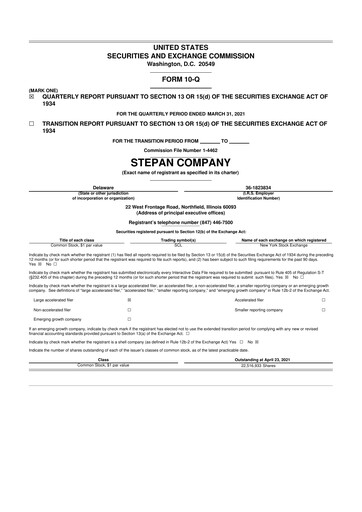 Thumbnail Stepan Company
 10-Q Quarterly Report FY2021 