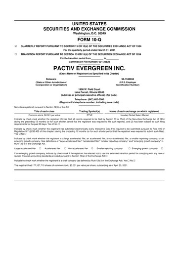 Thumbnail Pactiv Evergreen
 10-Q Quarterly Report FY2021 