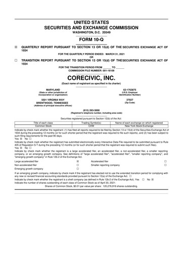 Thumbnail CoreCivic 10-Q Quarterly Report FY2021 