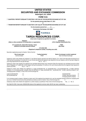 Thumbnail Targa Resources
 10-Q Quarterly Report FY2021 