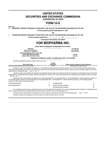 Thumbnail Vor Biopharma 10-Q Quarterly Report FY2021 
