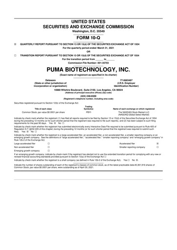 Miniature Puma Biotechnology 10-Q Rapport trimestriel 2021 