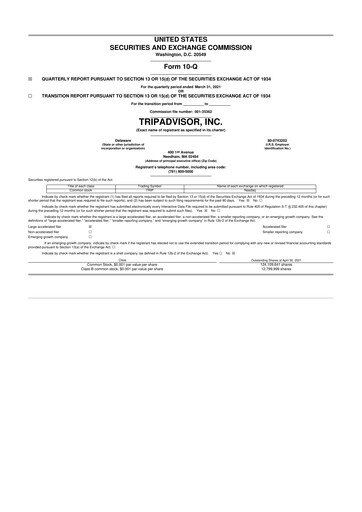 Thumbnail TripAdvisor 10-Q Quarterly Report FY2021 