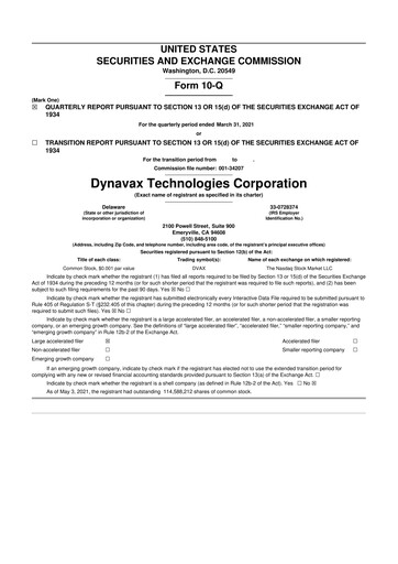 Thumbnail Dynavax Technologies
 10-Q Quarterly Report FY2021 