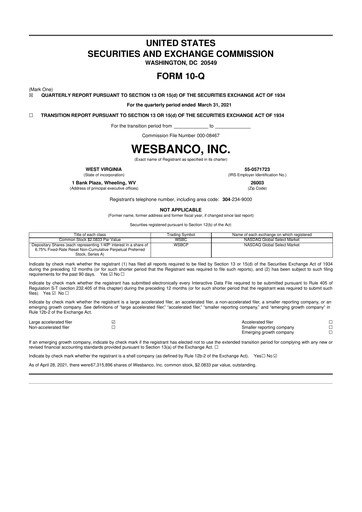 Miniature WesBanco 10-Q Rapport trimestriel  