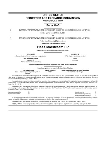 Vorschaubild Hess Midstream 10-Q Quartalsbericht 2021 