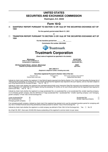 Thumbnail Trustmark 10-Q Quarterly Report FY2021 