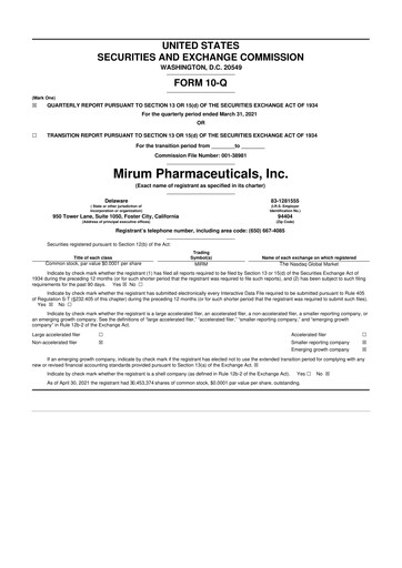 Miniature Mirum Pharmaceuticals 10-Q Rapport trimestriel 2021 