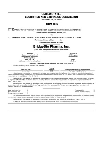 Thumbnail BridgeBio Pharma
 10-Q Quarterly Report FY2021 