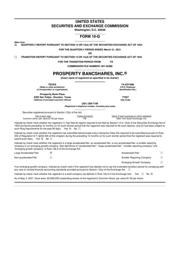 Thumbnail Prosperity Bancshares
 10-Q Quarterly Report FY2021 