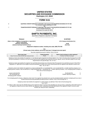 Thumbnail Shift4 Payments
 10-Q Quarterly Report FY2021 