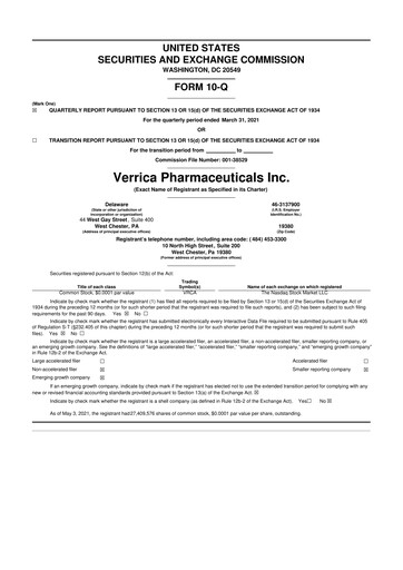 Thumbnail Verrica Pharmaceuticals 10-Q Quarterly Report FY2021 