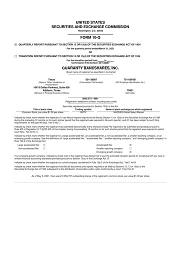 Thumbnail Guaranty Bancshares 10-Q Quarterly Report FY2021 
