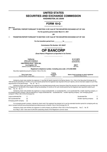 Miniature OP Bancorp (Open Bank) 10-Q Rapport trimestriel 2021 