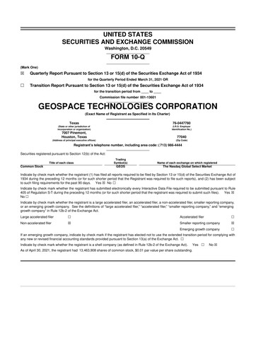 Thumbnail Geospace Technologies
 10-Q Quarterly Report FY 