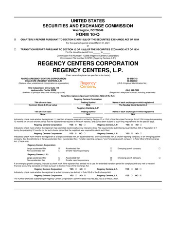 Thumbnail Regency Centers
 10-Q Quarterly Report FY2021 
