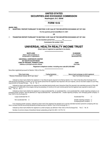 Vorschaubild Universal Health Realty Income Trust 10-Q Quartalsbericht 2021 