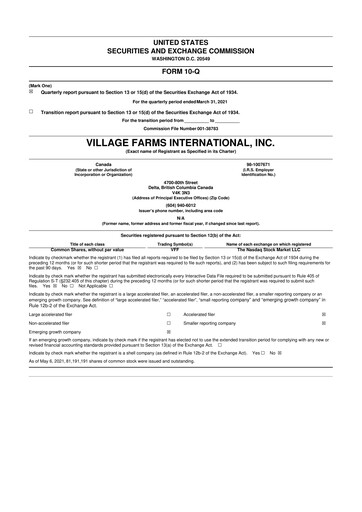 Thumbnail Village Farms International 10-Q Quarterly Report FY2021 