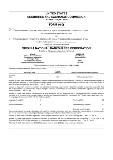 Vorschaubild Virginia National Bankshares 10-Q Quartalsbericht 2021 