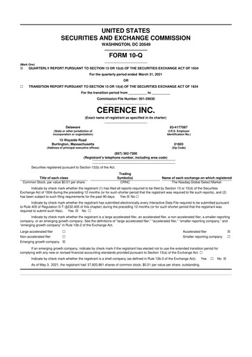 Thumbnail Cerence 10-Q Quarterly Report FY2021 
