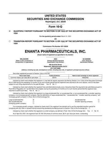 Thumbnail Enanta Pharmaceuticals
 10-Q Quarterly Report FY2021 