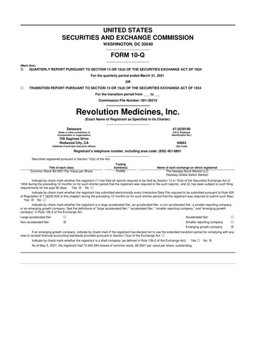 Vorschaubild Revolution Medicines
 10-Q Quartalsbericht 2021 