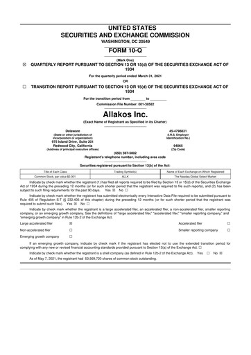 Thumbnail Allakos 10-Q Quarterly Report FY2021 