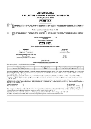 Miniature DZS Inc 10-Q Rapport trimestriel 2021 