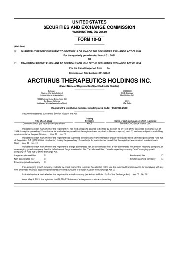 Thumbnail Arcturus Therapeutics
 10-Q Quarterly Report FY2021 