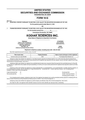 Thumbnail Kodiak Sciences
 10-Q Quarterly Report FY2021 