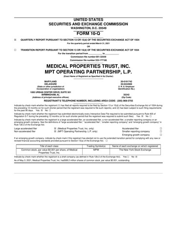 Thumbnail Medical Properties Trust
 10-Q Quarterly Report FY 