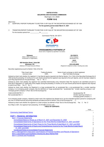 Thumbnail CrossAmerica Partners 10-Q Quarterly Report FY2021 