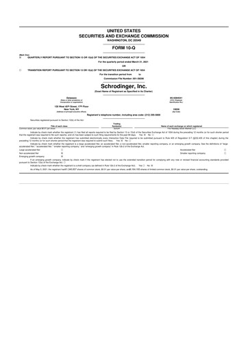 Thumbnail Schrödinger 10-Q Quarterly Report FY2021 