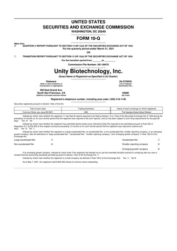 Thumbnail Unity Biotechnology
 10-Q Quarterly Report FY2021 