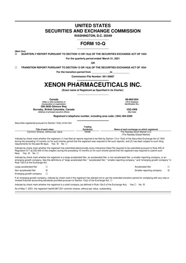 Thumbnail Xenon Pharmaceuticals 10-Q Quarterly Report FY2021 