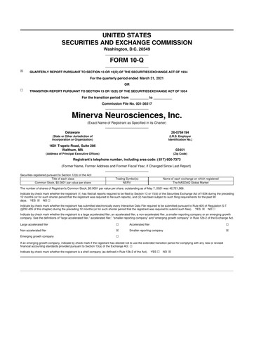 Vorschaubild Minerva Neurosciences
 10-Q Quartalsbericht  