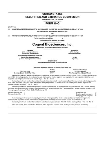 Miniature Cogent Biosciences 10-Q Rapport trimestriel 2021 