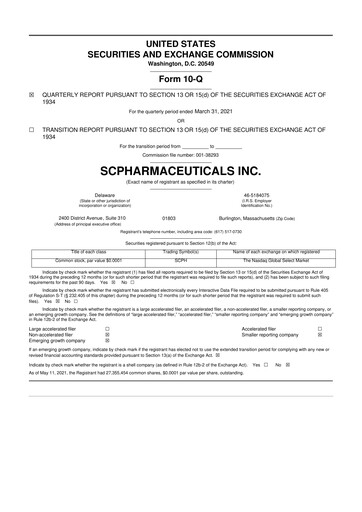 Thumbnail scPharmaceuticals 10-Q Quarterly Report FY2021 